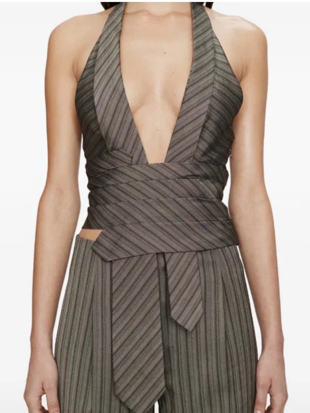 Christopher Esber Women's Gray Reyer Tailored Tie Striped Top